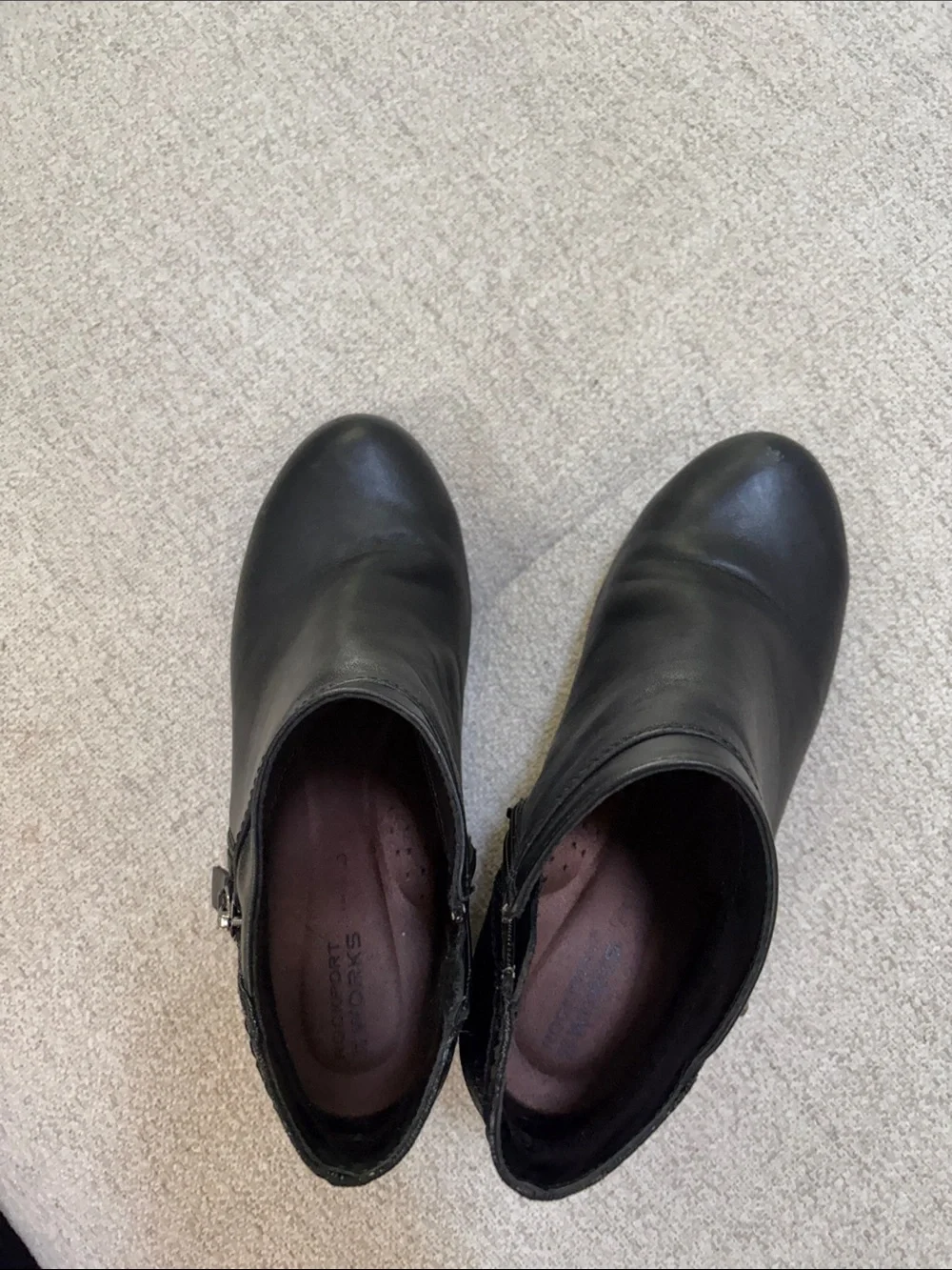Rockport Black Leather Safety Toe Ankle Booties with Textured Heel